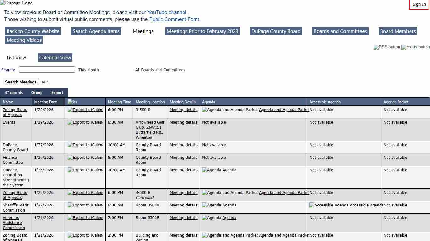 DU PAGE COUNTY - Meetings